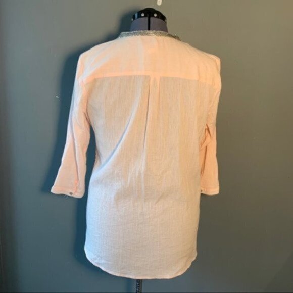 Chico’s Button Down Blouse Light Pink Beaded - Picture 7 of 9